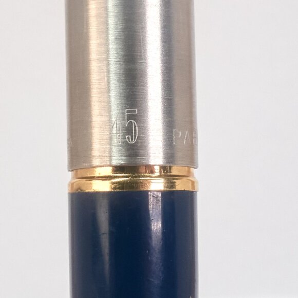 Parker 45 Fountain Pen / USA Made / Blue Barrel & Steel Cap / 1980 Engraved - Picture 7 of 16